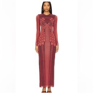 NWT AFRM Didi Mesh dress in Rouge Guilded Rose. 
Size L